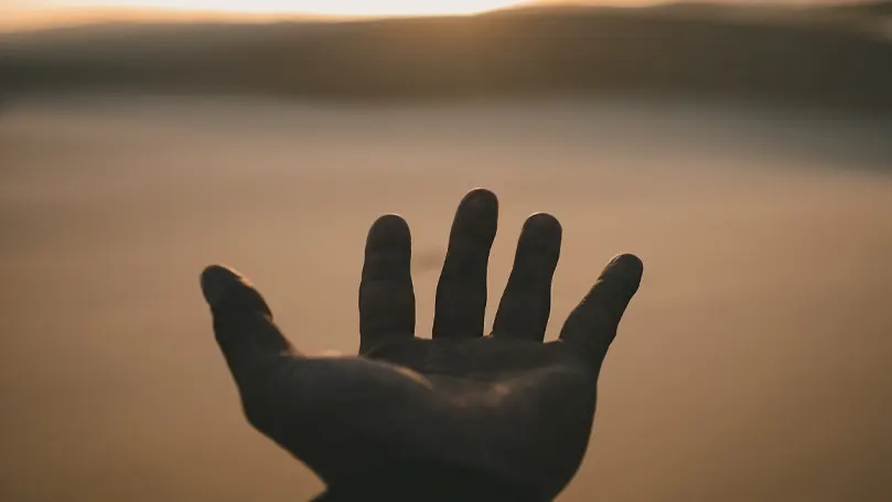 Image de la main d'une personne dont la paume est tournée vers le ciel.