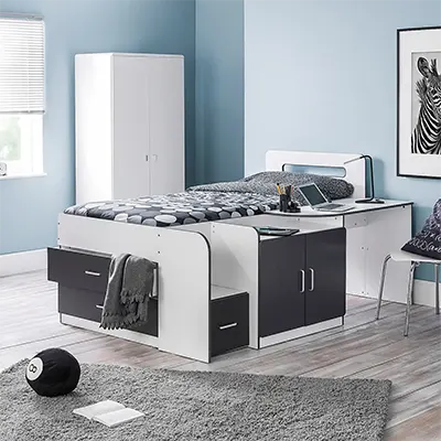 Une image du produit Cookie White and Grey Cabin Bed.