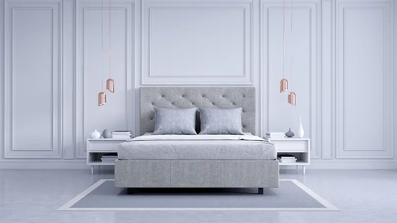 Image d'une chambre à coucher moderne avec des lumières.