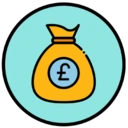une icône représentant un sac d'argent, illustrant un produit abordable
