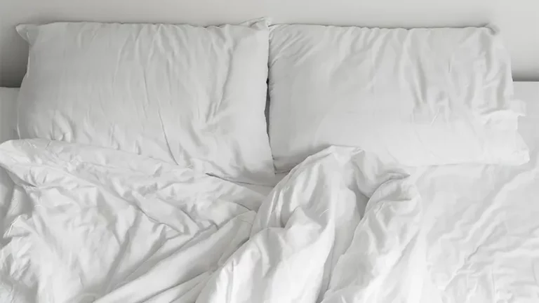 Image de draps de lit sur un lit avec un oreiller et une couette.
