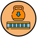 Une icône représentant une kettlebell sur une surface indiquant un objet lourd