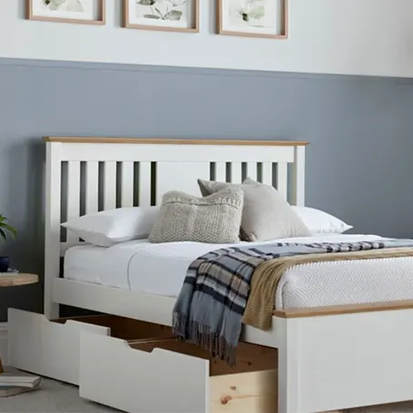 Cadre de lit en bois Chester blanc et chêne