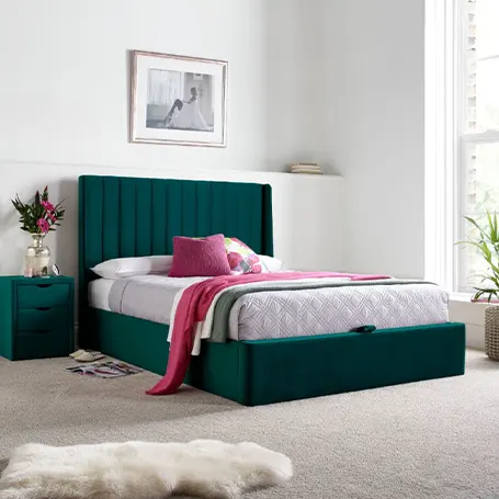 Harper Velvet Green Ottoman Storage Bed Frame
