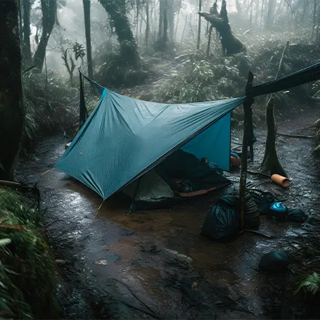 Image d'une tente dans les bois