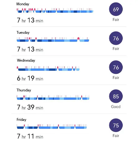 Capture d'écran de l'interface du traqueur de sommeil Fitbit